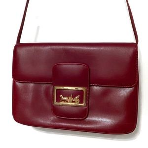 LEDER LOCHER VINTAGE BAG RED LEATHER SHOULDER GOLD HORSE CARRIAGE ACCENT FLAP